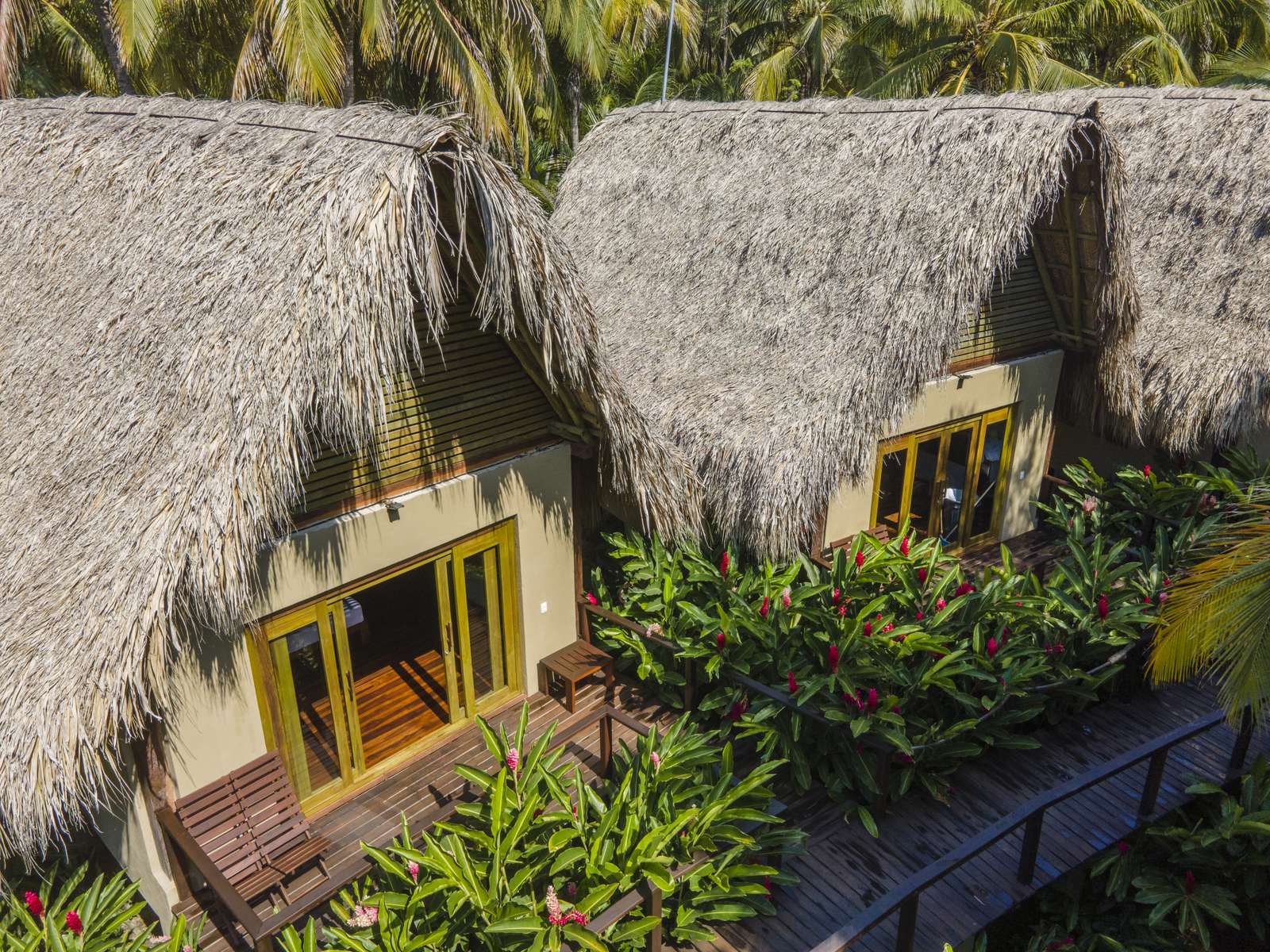 Thatched suite cabins from above