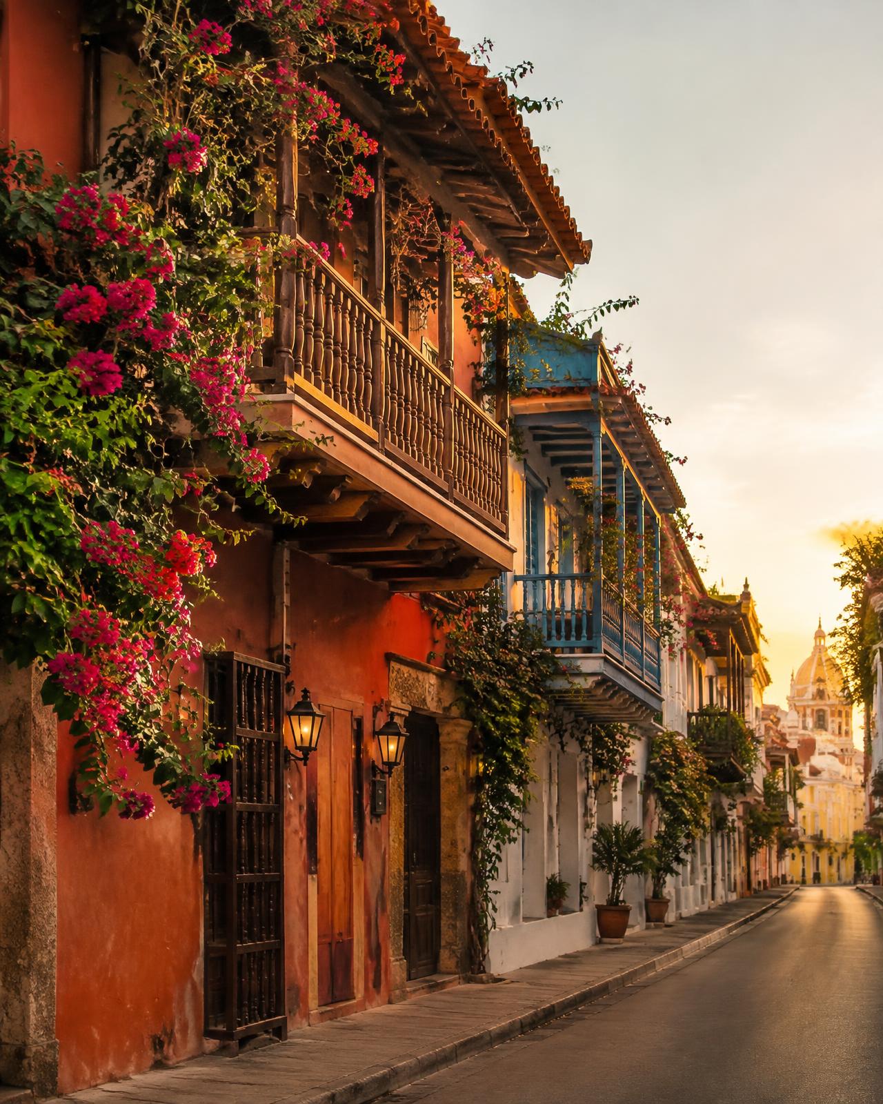 Colourful colonial balconies in Cartagena